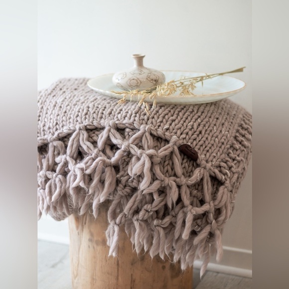 Wool Handmade Knitted Blanket - 60x48 - Color - Latte - Picture 2 of 5